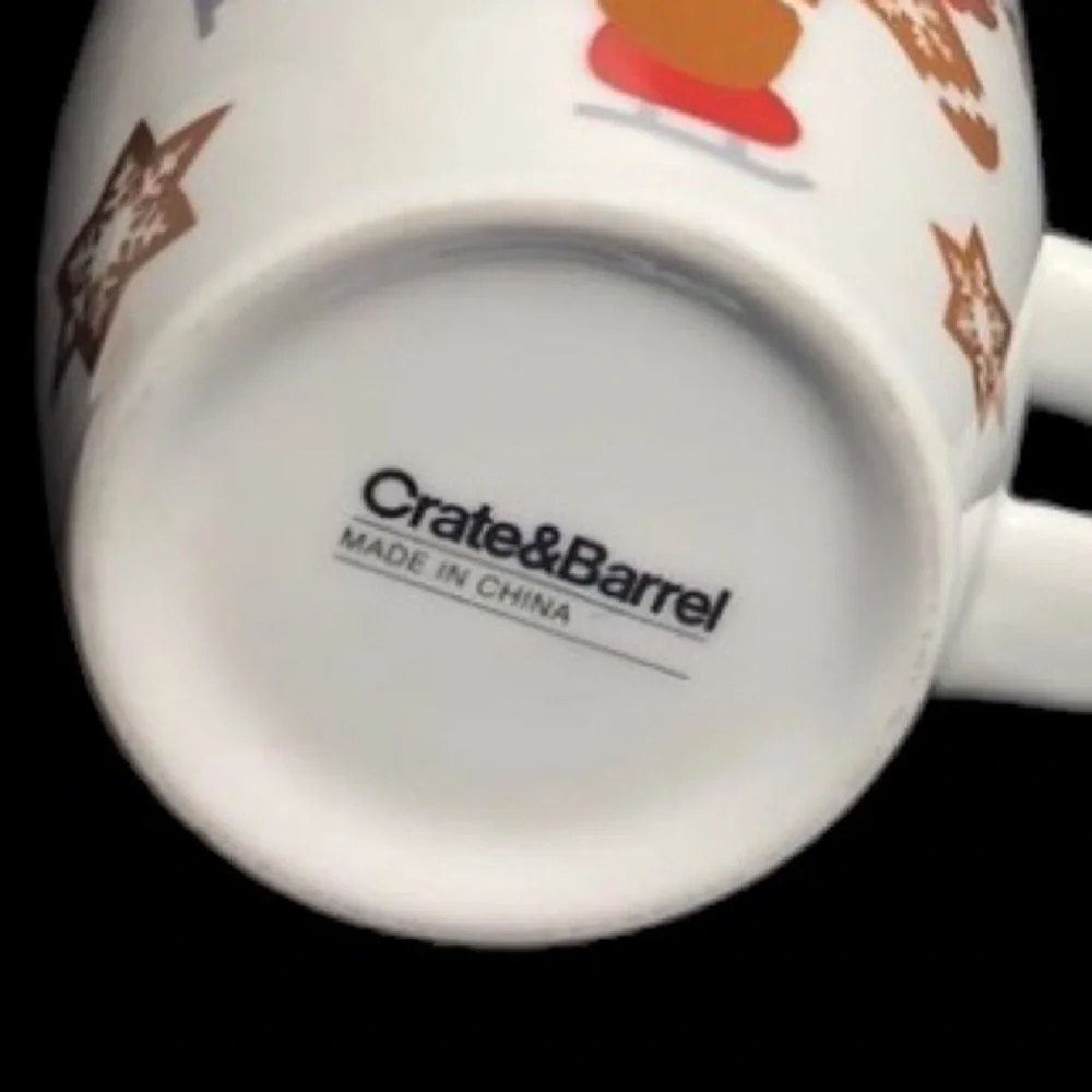 2 Crate & Barrel Skating Gingerbread Boy + Jingle Elves Christmas Mugs in EUC